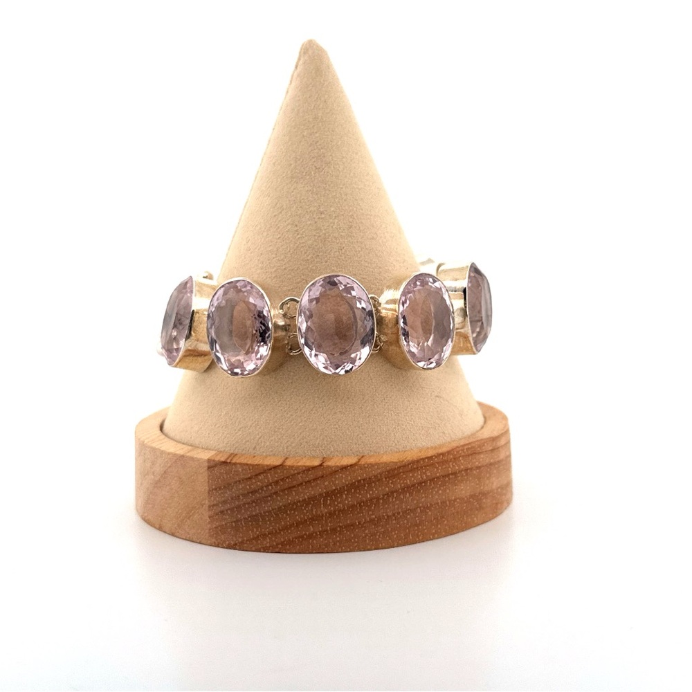 Natural Kunzite & Sterling Silver Bracelet – 6–7 Inches (52g)